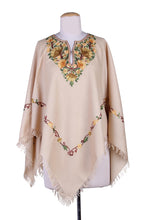 Load image into Gallery viewer, Aari Wool Poncho with Floral Motifs and Fringes from India - Aari Princess | NOVICA
