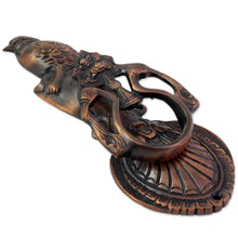 Load image into Gallery viewer, Copper Plated Brass Door Knocker Bird Shape from India - Avian Melody | NOVICA
