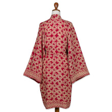 Load image into Gallery viewer, Dark Red Hand Stamped Batik Rayon Kimono Jacket - Claret Nebula | NOVICA
