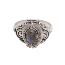 Load image into Gallery viewer, Labradorite and Sterling Silver Locket Ring from Bali - Shimmering Shrine | NOVICA
