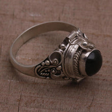 Load image into Gallery viewer, Onyx and 925 Sterling Silver Locket Ring from Bali - Gerhana Shrine | NOVICA
