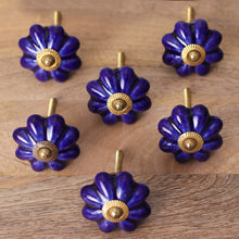 Load image into Gallery viewer, Hand Made Ceramic Cabinet Knobs Floral Blue (Set of 6) India - Floral Beauties in Indigo | NOVICA
