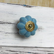 Load image into Gallery viewer, Ceramic Cabinet Knobs Floral Sky Blue (Set of 6) from India - Floral Beauties in Sky Blue | NOVICA
