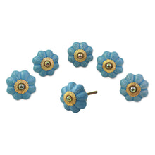 Load image into Gallery viewer, Ceramic Cabinet Knobs Floral Sky Blue (Set of 6) from India - Floral Beauties in Sky Blue | NOVICA
