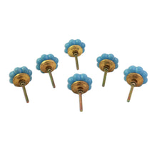 Load image into Gallery viewer, Ceramic Cabinet Knobs Floral Sky Blue (Set of 6) from India - Floral Beauties in Sky Blue | NOVICA
