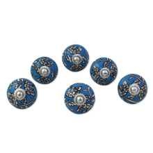 Load image into Gallery viewer, Ceramic Cabinet Knobs Floral Blue and White (Set of 6) India - Charming Blue Flowers | NOVICA
