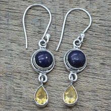 Load image into Gallery viewer, Lapis Lazuli and Citrine Sterling Silver Dangle Earrings - Drops of Sun | NOVICA
