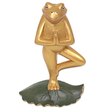 Load image into Gallery viewer, Hand Carved Frog Sculpture Gold Tone from Indonesia - Frog Pose | NOVICA
