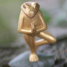 Load image into Gallery viewer, Hand Carved Frog Sculpture Gold Tone from Indonesia - Frog Pose | NOVICA
