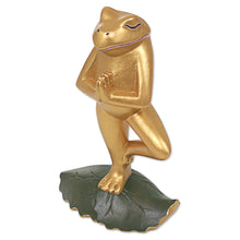 Load image into Gallery viewer, Hand Carved Frog Sculpture Gold Tone from Indonesia - Frog Pose | NOVICA
