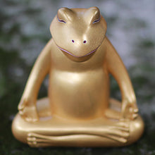 Load image into Gallery viewer, Hand Made Gold Tone Wood Frog Sculpture from Indonesia - Peaceful Frog | NOVICA
