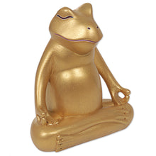 Load image into Gallery viewer, Hand Made Gold Tone Wood Frog Sculpture from Indonesia - Peaceful Frog | NOVICA
