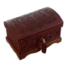 Load image into Gallery viewer, Embossed Leather Leaves on Mohena Wood Treasure Chest Box - Classic Inspiration | NOVICA
