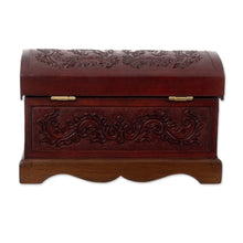 Load image into Gallery viewer, Embossed Leather Leaves on Mohena Wood Treasure Chest Box - Classic Inspiration | NOVICA
