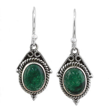 Load image into Gallery viewer, Hand Made Sterling Silver Green Onyx Dangle Earrings India - Charming Green | NOVICA
