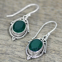 Load image into Gallery viewer, Hand Made Sterling Silver Green Onyx Dangle Earrings India - Charming Green | NOVICA
