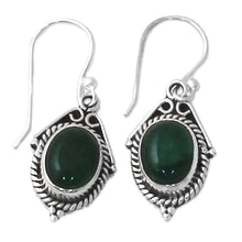 Load image into Gallery viewer, Hand Made Sterling Silver Green Onyx Dangle Earrings India - Charming Green | NOVICA
