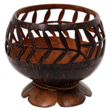 Load image into Gallery viewer, Hand Carved Coconut Shell Catchall from Indonesia - Bamboo Wraps | NOVICA
