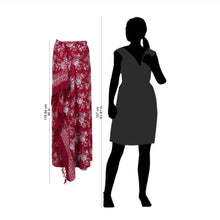 Load image into Gallery viewer, Red Floral Rayon Sarong with Hand Stamped Batik Pattern - Tropical Garden in Claret | NOVICA
