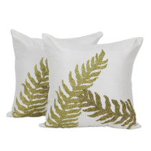 Load image into Gallery viewer, 100% Polyester Indian Leaf Embroidery Pillow Covers (Pair) - Garden Comfort | NOVICA
