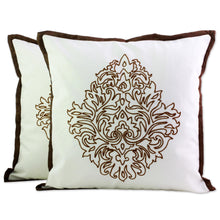 Load image into Gallery viewer, Acrylic Embroidered Cotton Cushion Covers (Pair) from India - Copper Beauty | NOVICA
