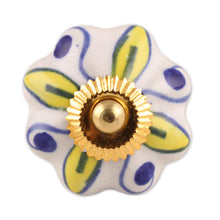 Load image into Gallery viewer, Ceramic Cabinet Knobs Floral Yellow White (Set of 6) India - Bright Sunshine | NOVICA
