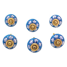 Load image into Gallery viewer, Ceramic Cabinet Knobs Floral Blue White (Set of 6) India - Blue Flowers | NOVICA
