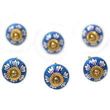 Load image into Gallery viewer, Ceramic Cabinet Knobs Floral Blue White (Set of 6) India - Blue Flowers | NOVICA

