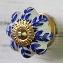 Load image into Gallery viewer, Ceramic Cabinet Knobs Floral White Blue (Set of 6) India - Blue Sunshine | NOVICA
