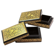 Load image into Gallery viewer, Hand Painted Wood Mini Decorative Boxes (Pair) from India - Avian Whispers in Gold | NOVICA
