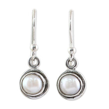 Load image into Gallery viewer, Sterling Silver Cultured Pearl Dangle Earrings from India - Purest Love | NOVICA
