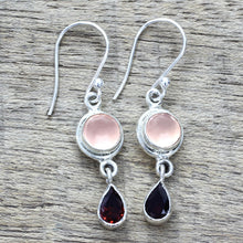 Load image into Gallery viewer, Garnet and Chalcedony Dangle Earrings from India - Crimson Droplets | NOVICA
