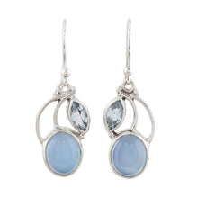 Load image into Gallery viewer, Sterling Silver Blue Topaz Chalcedony Dangle Earrings India - Blue Fog | NOVICA
