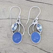 Load image into Gallery viewer, Sterling Silver Blue Topaz Chalcedony Dangle Earrings India - Blue Fog | NOVICA
