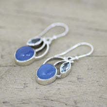 Load image into Gallery viewer, Sterling Silver Blue Topaz Chalcedony Dangle Earrings India - Blue Fog | NOVICA
