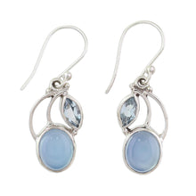 Load image into Gallery viewer, Sterling Silver Blue Topaz Chalcedony Dangle Earrings India - Blue Fog | NOVICA
