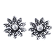 Load image into Gallery viewer, Sterling Silver Floral Stud Earrings from Peru - Spreading Lotus | NOVICA
