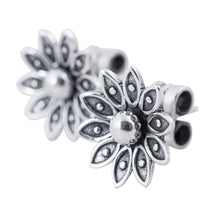 Load image into Gallery viewer, Sterling Silver Floral Stud Earrings from Peru - Spreading Lotus | NOVICA
