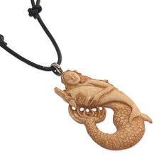 Load image into Gallery viewer, Hand Made Bone Pendant Necklace Mermaid Dolphin Indonesia - Mermaid and Dolphin | NOVICA
