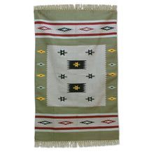 Load image into Gallery viewer, Hand Woven Geometric Wool Area Rug (4x6) from India - Spring Allure | NOVICA
