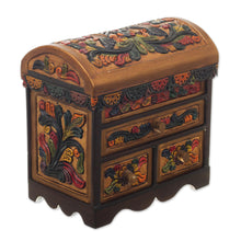 Load image into Gallery viewer, Multicolor Cedar Wood and Leather Jewelry Box from Peru - Elegant Hummingbirds | NOVICA
