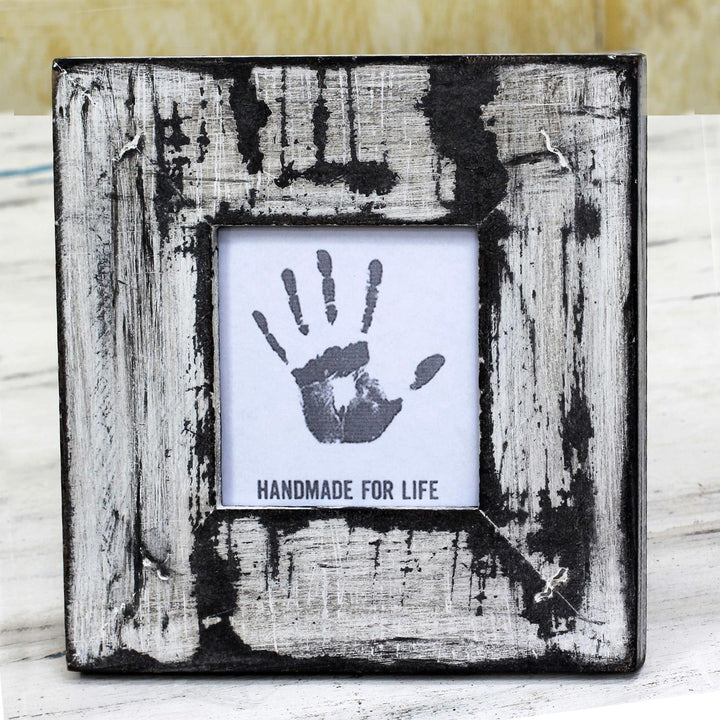White Distressed Square Photo Frame (3x3) from India - Rustic White | NOVICA