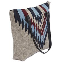Load image into Gallery viewer, Wool Shoulder Bag with Zapotec Diamond Pattern and Leather - Diamond Bliss | NOVICA

