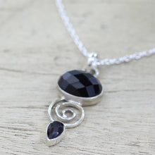 Load image into Gallery viewer, Hand Made Onyx and Sterling Silver Pendant Necklace - Romantic Journey | NOVICA
