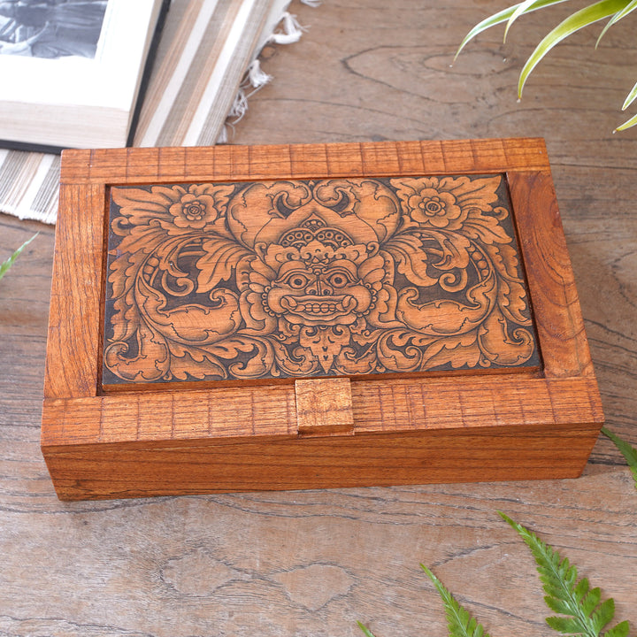 Hand Carved Wood Decorated Jewelry Box from Indonesia - Bhoma Treasure | NOVICA