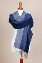 Load image into Gallery viewer, Handwoven Baby Alpaca Blend Scarf in Blue from Peru - Soft Texture in Blue | NOVICA
