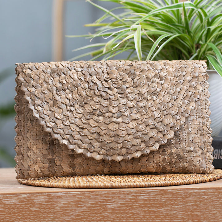 Handmade Brown Palm Leaf Clutch Handbag from Indonesia - Tropical Touch | NOVICA
