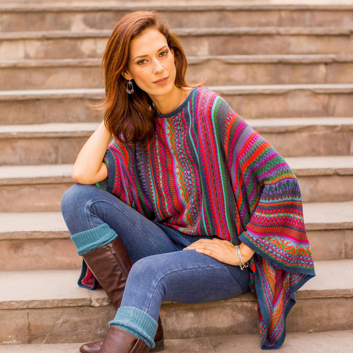 Colorful Striped Alpaca Wool Blend Sweater from Peru - Fiesta Dance | NOVICA