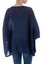 Load image into Gallery viewer, Soft Knit Bohemian Style Navy Blue Drape Sweater from Peru - Ocean Breeze | NOVICA
