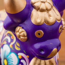 Load image into Gallery viewer, Purple Floral Painted Ceramic Bull Sculpture from Peru - Purple Pucara Bull | NOVICA
